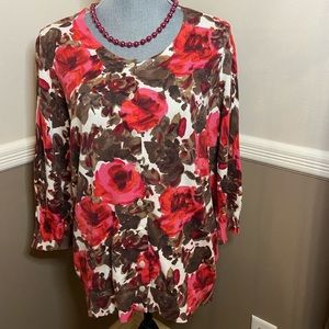 Talbots Rose Watercolor Cardigan Sweater 2X